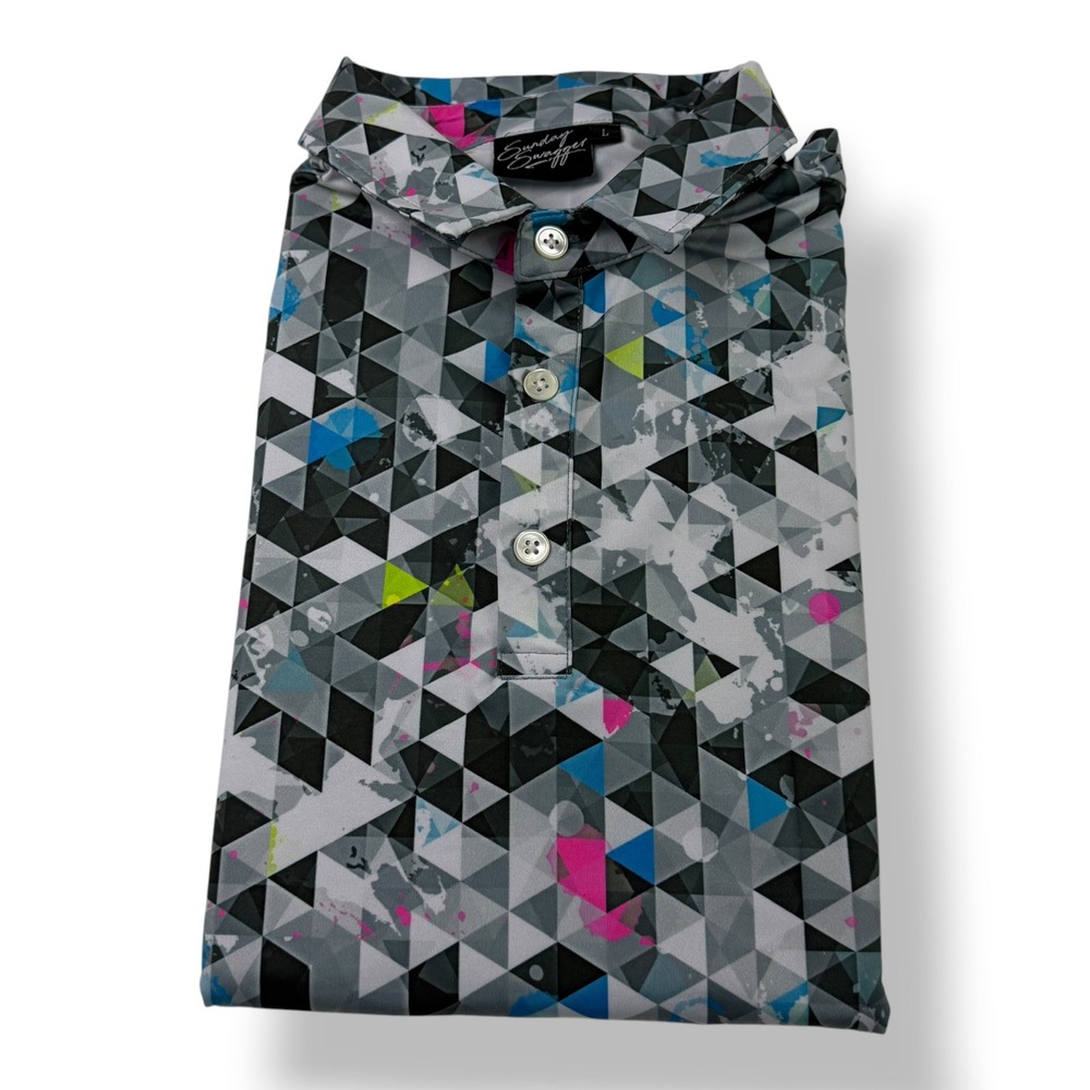 Sunday Swagger Mens Large Geometric Abstract Print Performance Golf Polo Shirt
